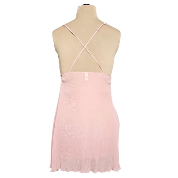 Vintage Pink Accordion Pleated Plunge V NecklineThin Strap Nightie Babydoll Y2K - Picture 2 of 12